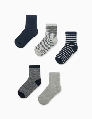 5 Pares de Meias para Menino, Azul Escuro/Cinza