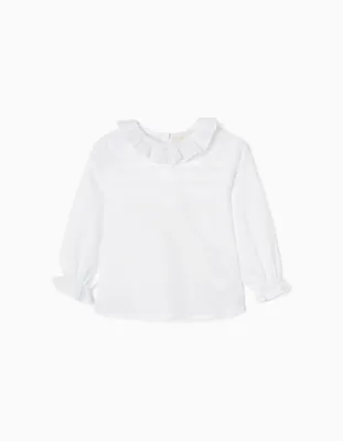 Blusa de Algodão com Folhos para Bebé Menina 'B&S', Branco