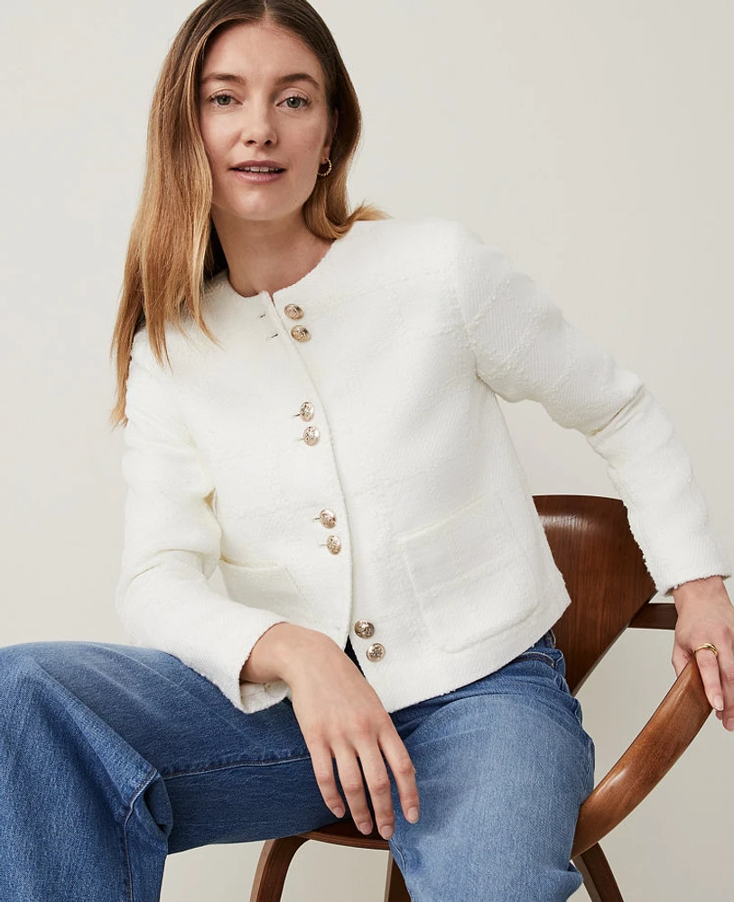 Ann Taylor Double Button Jacket Boucle Tweed Winter White Ann Taylor Double Button Jacket Boucle Tweed Winter White