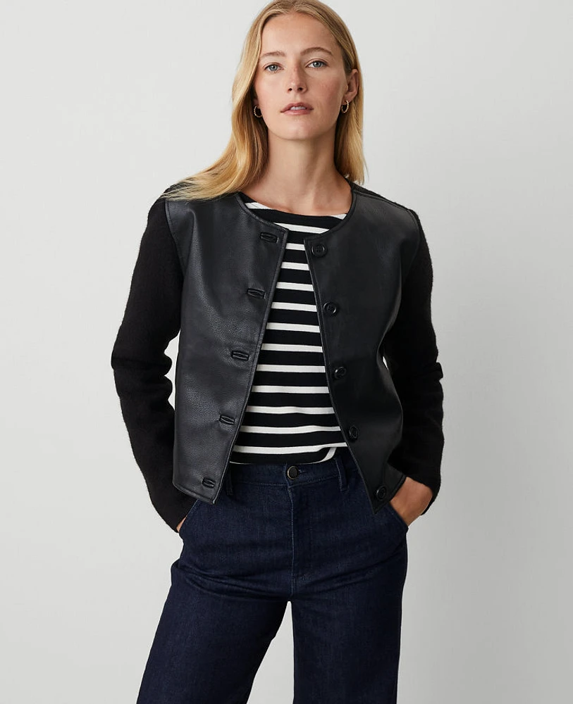 Ann Taylor Leather black popular Jacket