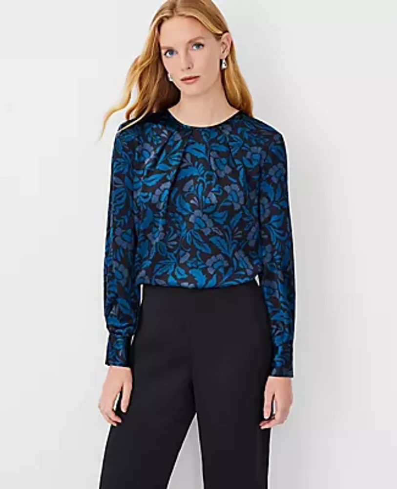 Ann Taylor Studio Collection Floral Pleat Neck Silk Blouse | Mall of ...