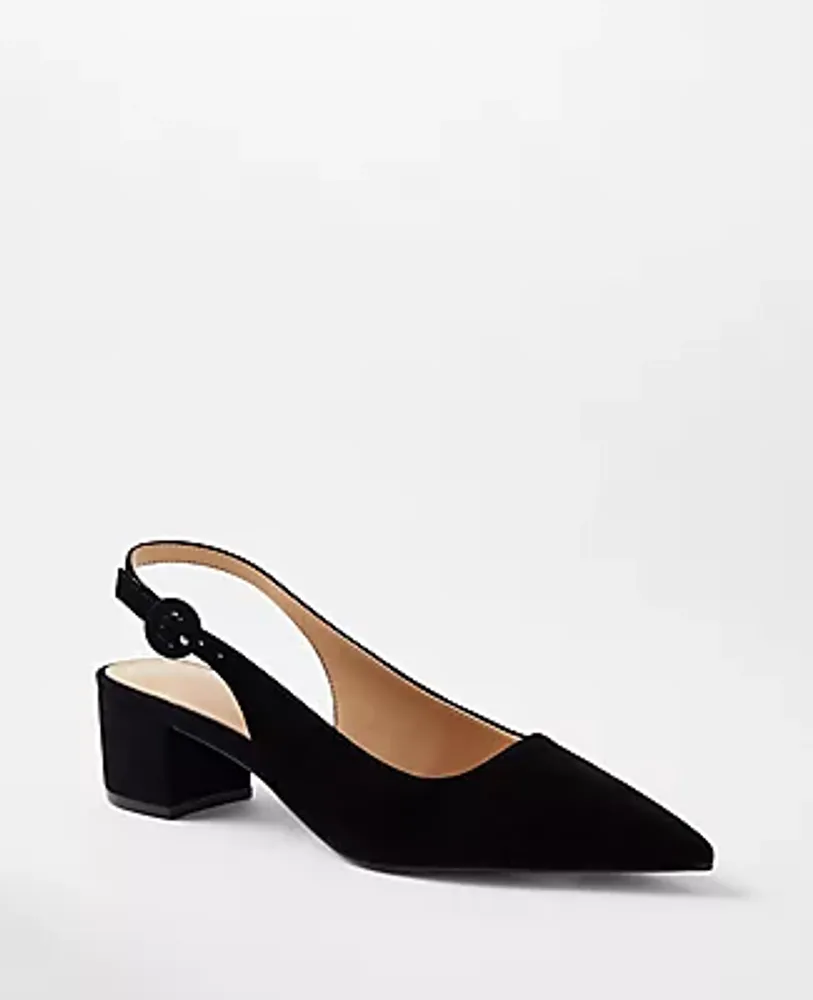 Ann Taylor Suede Block Heel Slingback Pumps | Hamilton Place