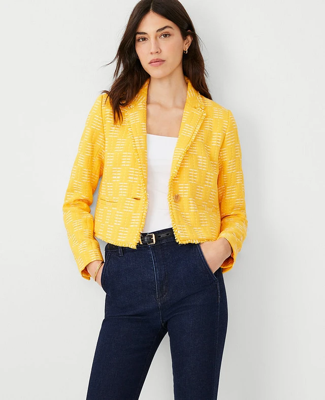 Ann Taylor Metallic Tweed Cropped Blazer English Daisy Ann Taylor Metallic Tweed Cropped Blazer English Daisy