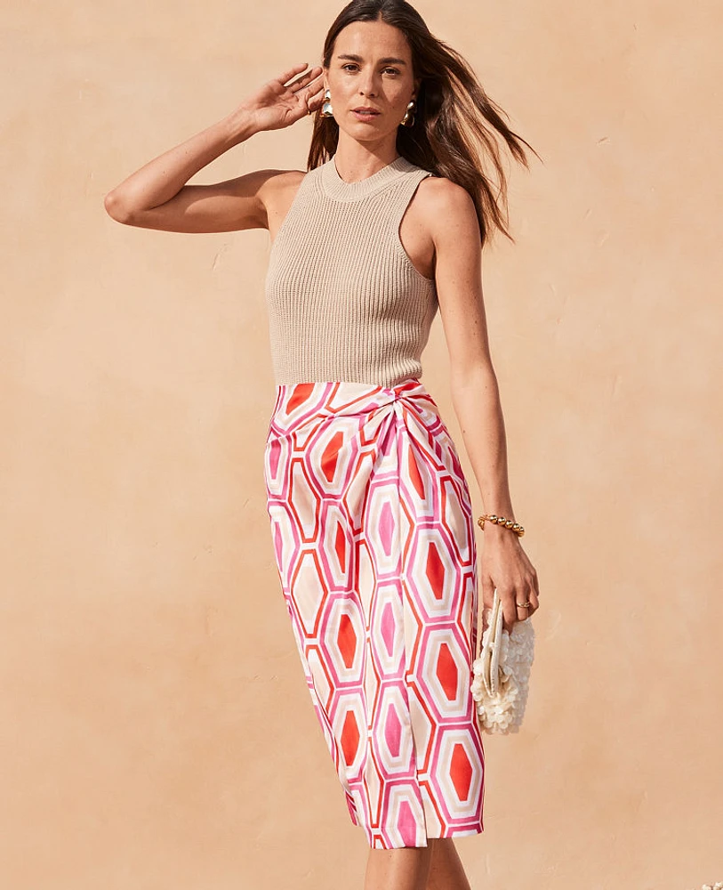 Ann Taylor Petite Geo Knot Wrap Pencil Skirt Bold Pink