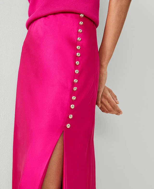 Ann Taylor Button Slit Midi Slip Skirt Hot Pink Poppy