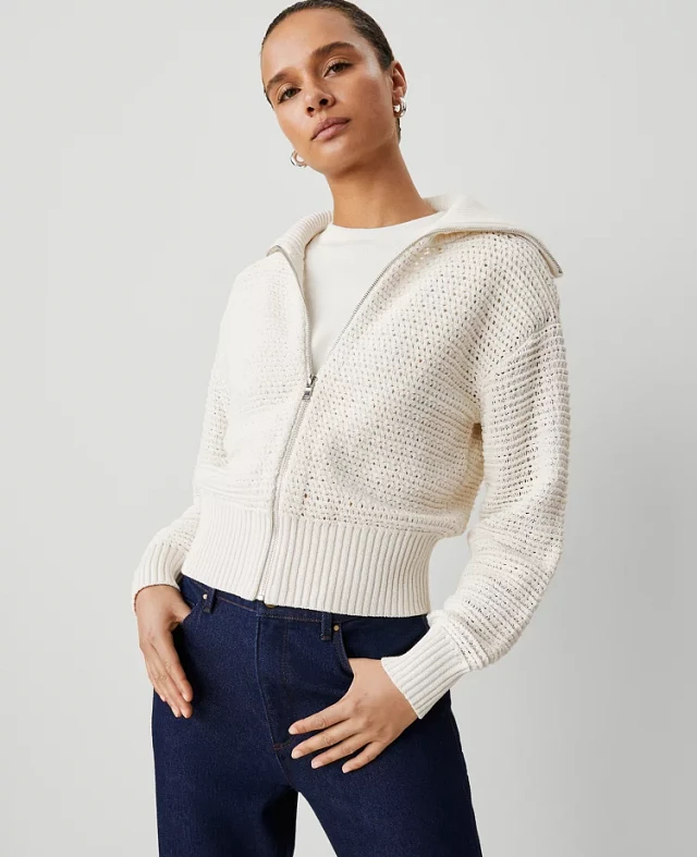 Ann Taylor Petite Weekend Collection Open-Stitch Sweater
