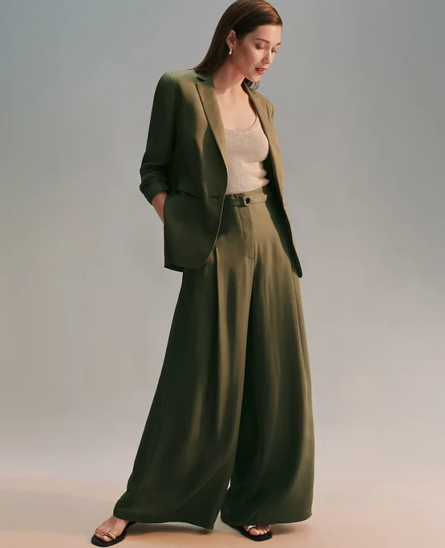 Ann Taylor The Petite Pleated Wide Leg Pant Satin Toasted