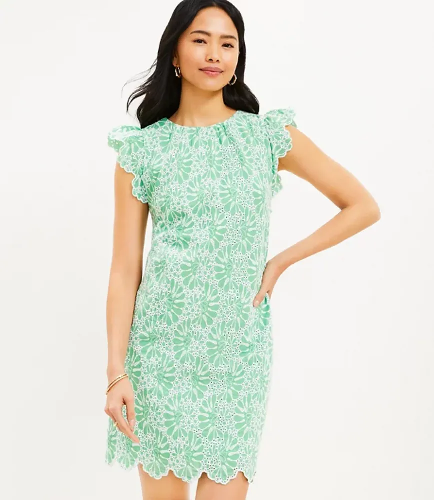 Loft Eyelet Flutter Sleeve Shift Dress Hawthorn Mall