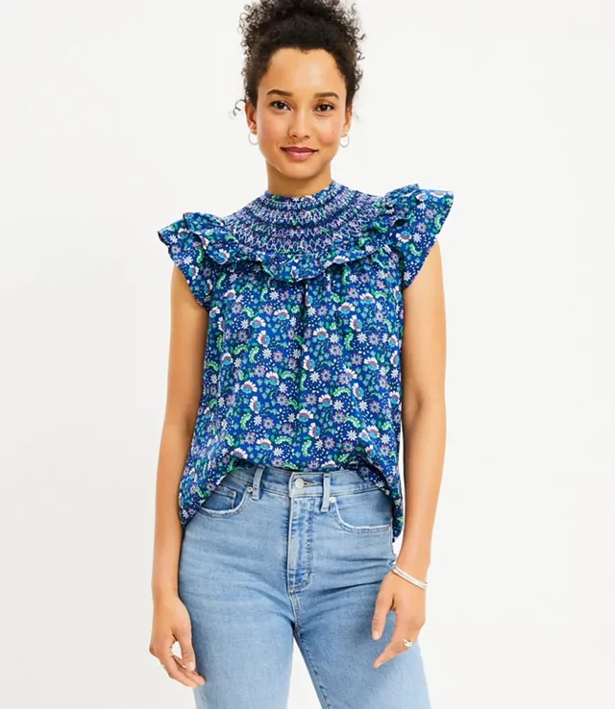 LOFT Floral Smocked Ruffle Yoke Top | Hamilton Place