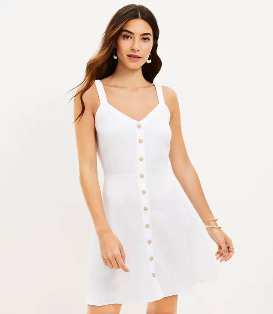 LOFT Linen Blend Strappy Button Flare Dress | Hamilton Place