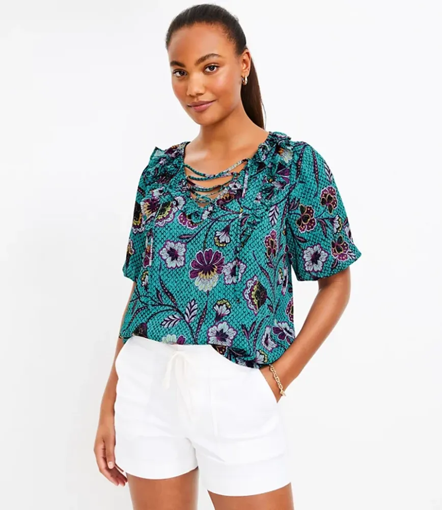 Lace up hot sale ruffle top