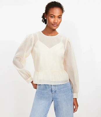 Loft Velvet Dot Tulle Tie Back Peplum Blouse at Hamilton Place in