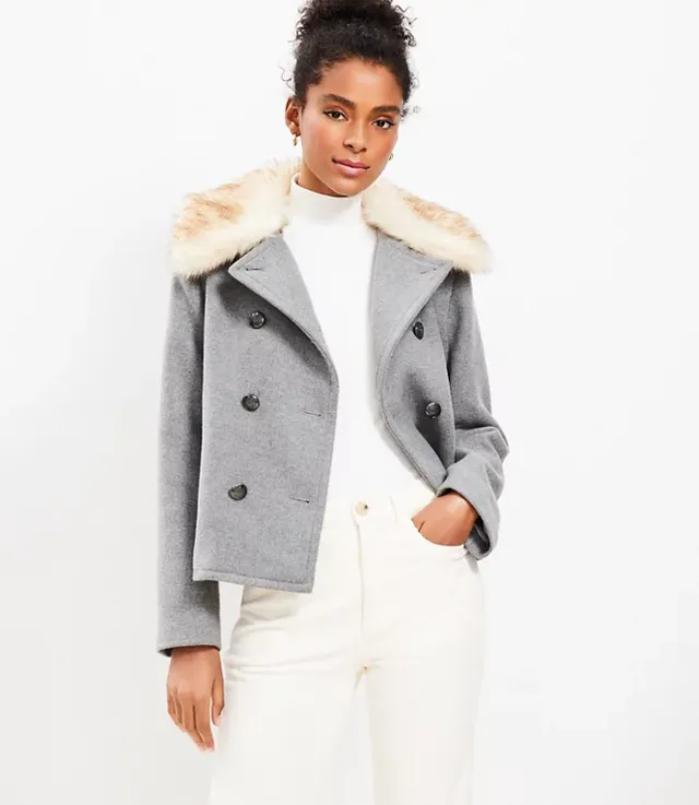 Fur collar cheap pea coat womens