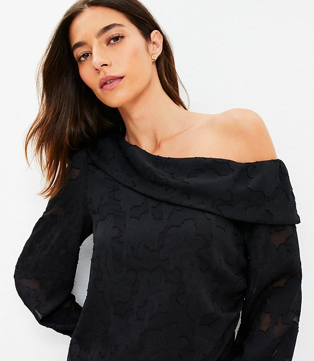 Loft Floral Jacquard One Shoulder Blouse at Hamilton Place in