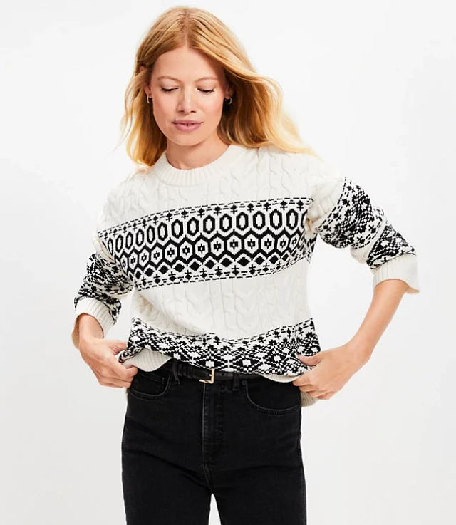 Loft Fair Isle Collared Split Neck Sweater | The Summit Loft Fair Isle Collared Split Neck Sweater | The Summit