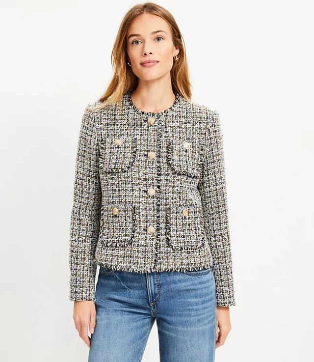 Loft Metallic Fringe Tweed Collarless Jacket | The Summit