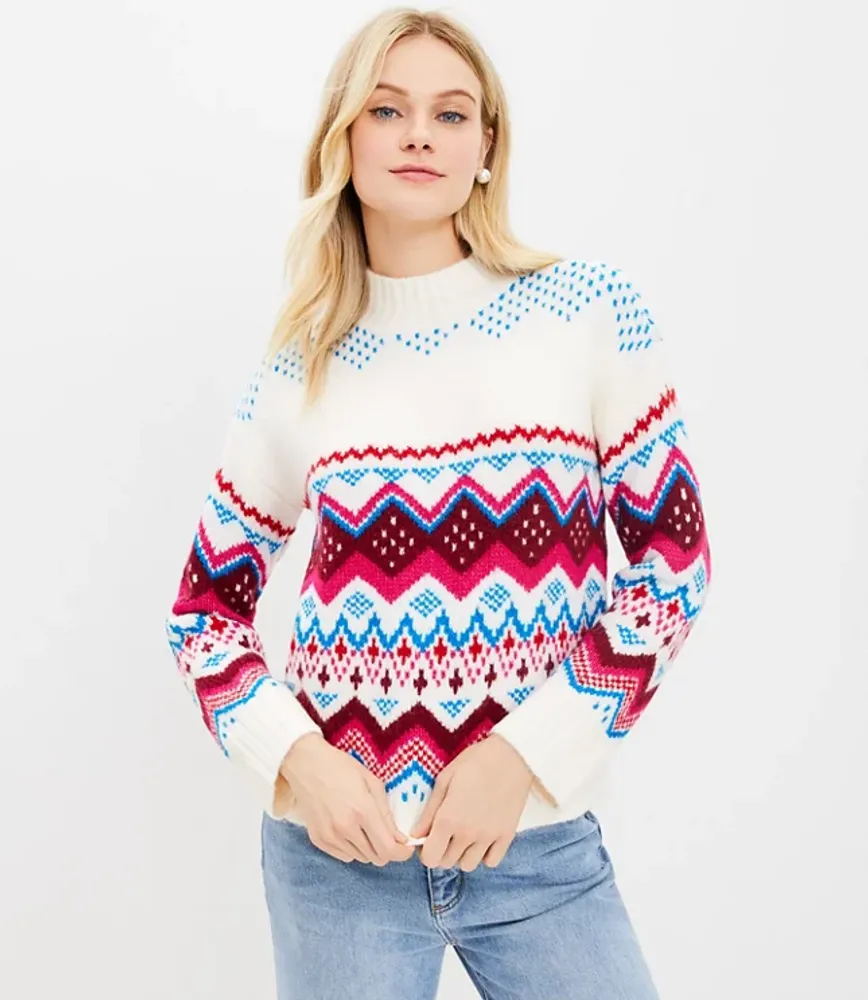 Loft Petite Fair Isle Wide Sleeve Mock Neck Sweater Hawthorn Mall