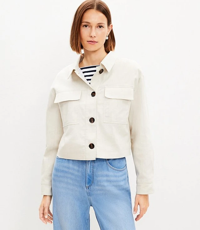 Loft Linen Cotton Cropped Patch Pocket Jacket | The Summit