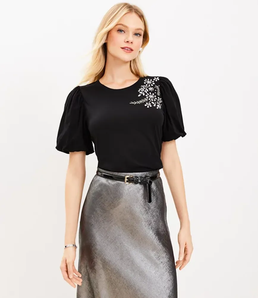 Colorful Flower Print Bubble Sleeve Tee Top