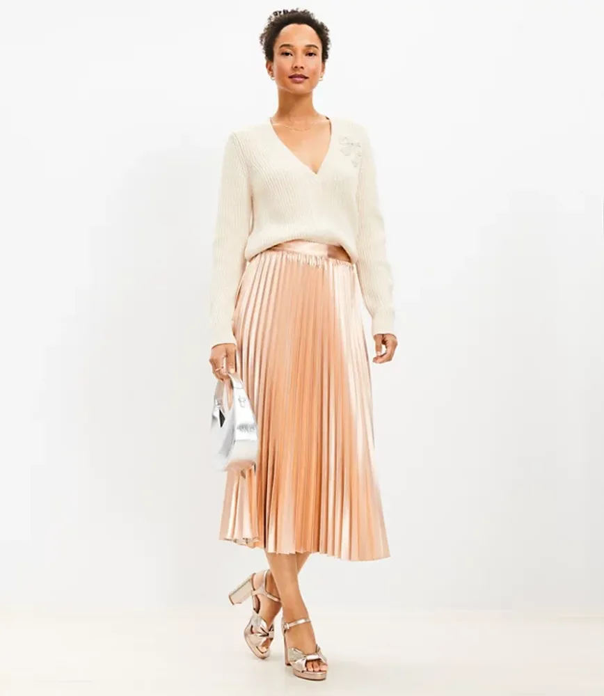 Metallic pleated shop skirt midi