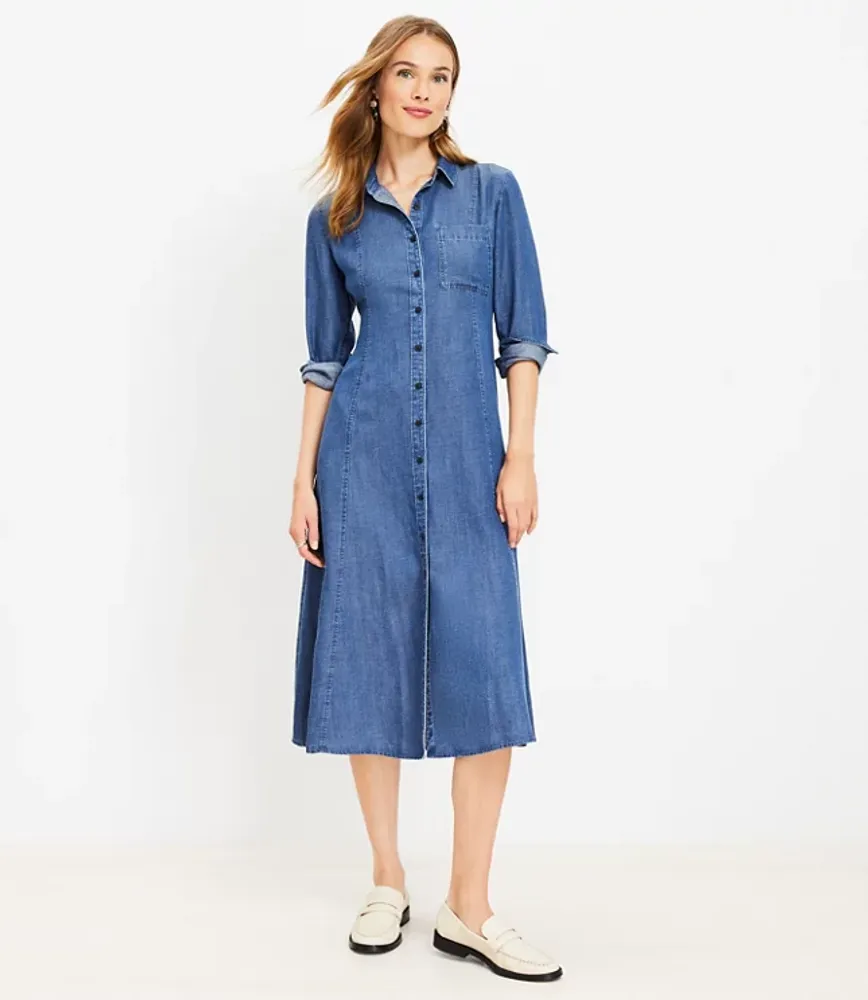 Loft Chambray Pocket Midi Shirtdress | The Market Place