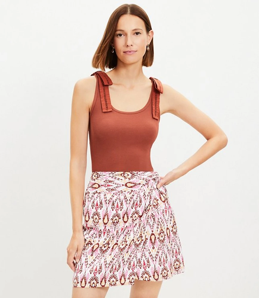 Loft Petite Poplin Ribbed Tie Shoulder Mixed Media Tank Top