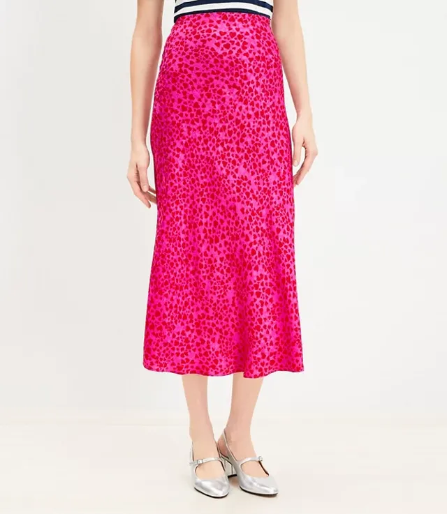 Floral jacquard satin bias midi clearance skirt