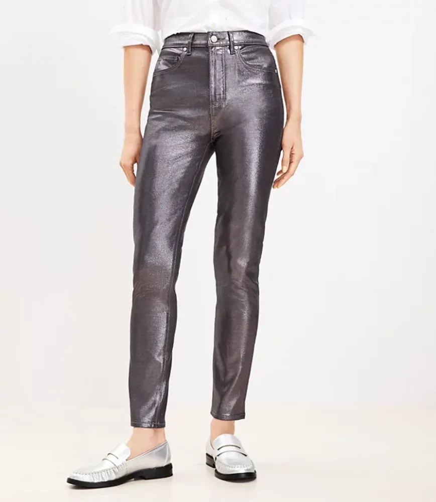 Loft Coated High Rise Skinny Jeans Pewter Metallic | The Summit