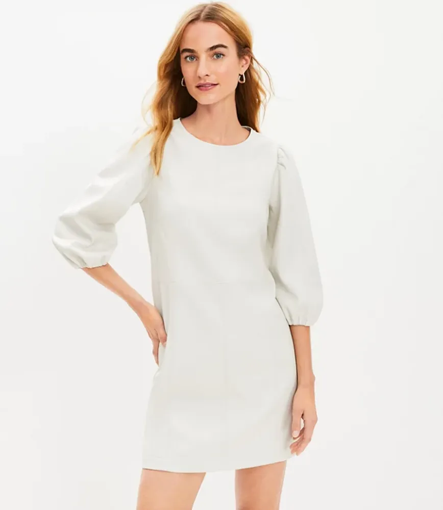 Loft Faux Leather Puff Sleeve Flare Dress | Hamilton Place