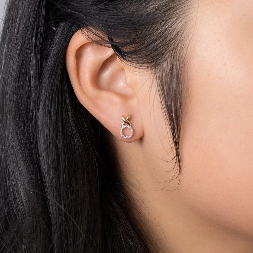 Ann Louise Diamond XO Stud Earrings in 10K Yellow Gold 0.10 ct
