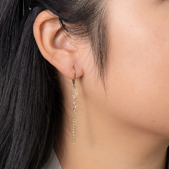 Ann Louise Open Leaf Drop Earrings in 10K Yellow Gold Hillside