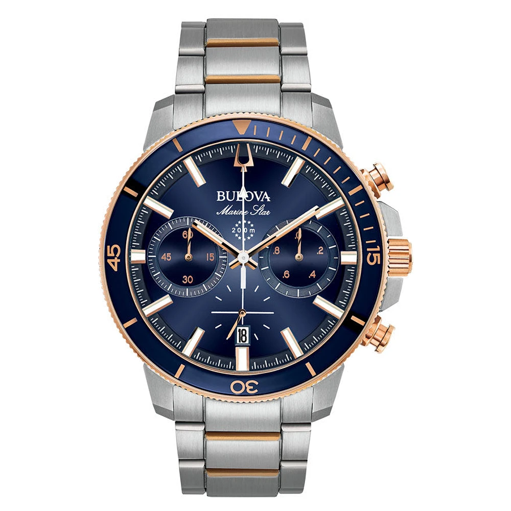 Bulova Men s Marine Star Chronograph Blue Dial Stainless Steel