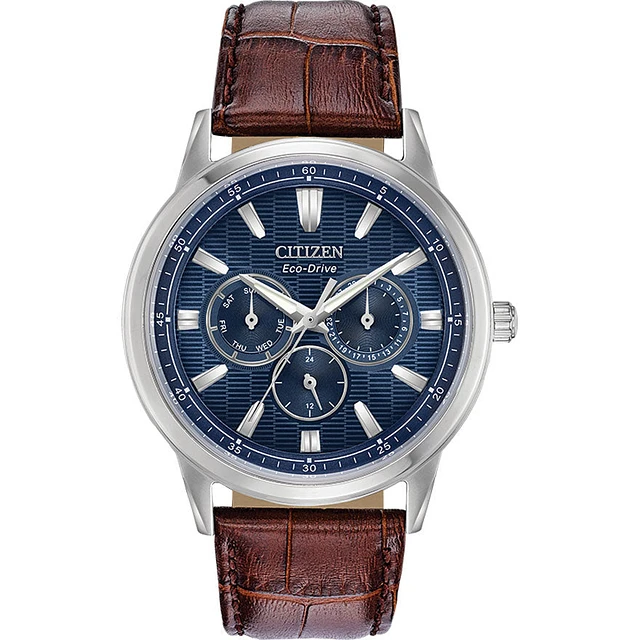 Mens watch blue online face brown leather