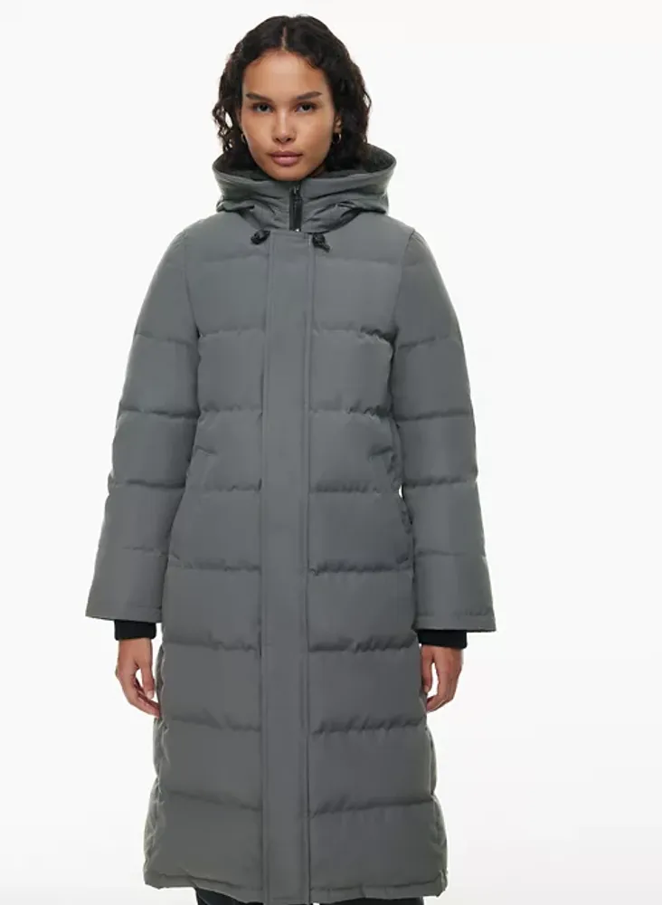 Hooded long sales puffer coat cos