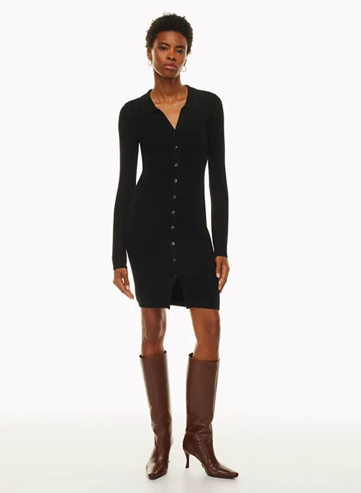 Black button sale through dress
