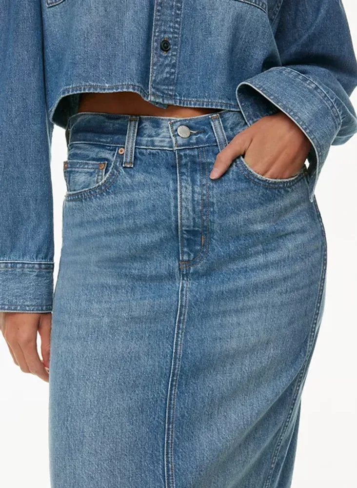 Knee length hotsell jean skirts 90s