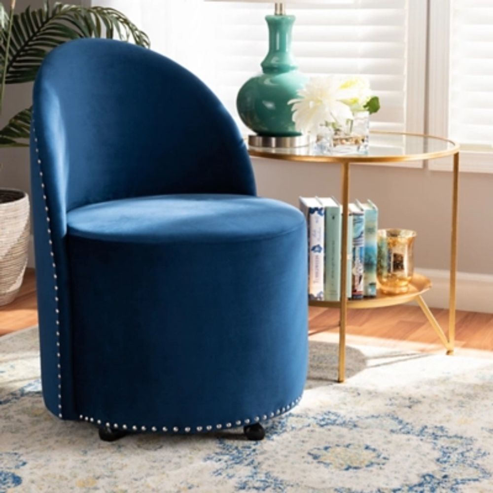 Ashley Baxton Studio Bethel Luxe Navy Velvet Fabric Upholstered