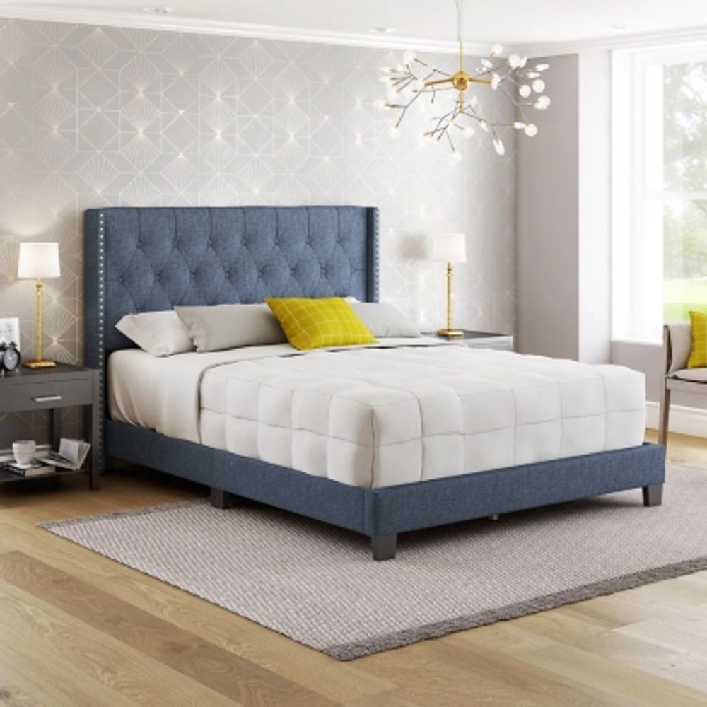 Ashley Caroun Queen Upholstered Linen Platform Bed | Brazos Mall