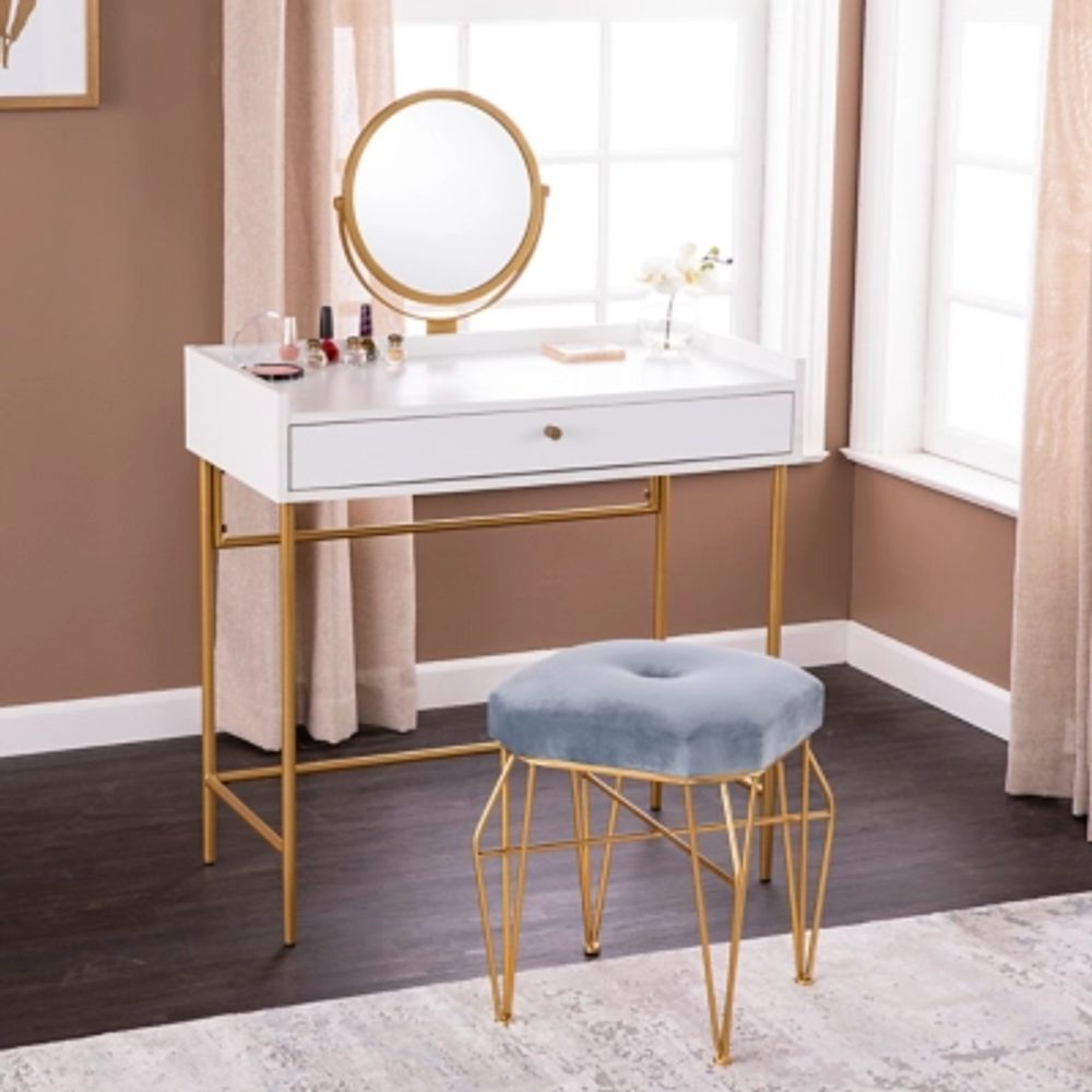 Kaslyn vanity and mirror with 2024 stool