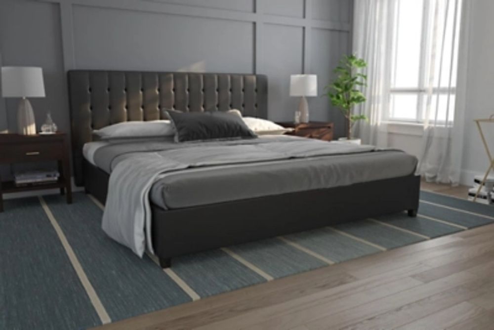 Ashley Elvia King Upholstered Bed, Black Brazos Mall
