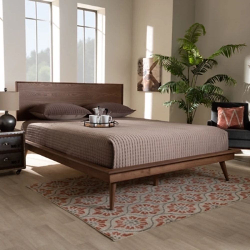 Ashley Karine Full Midcentury Modern Platform Bed Ash Walnut