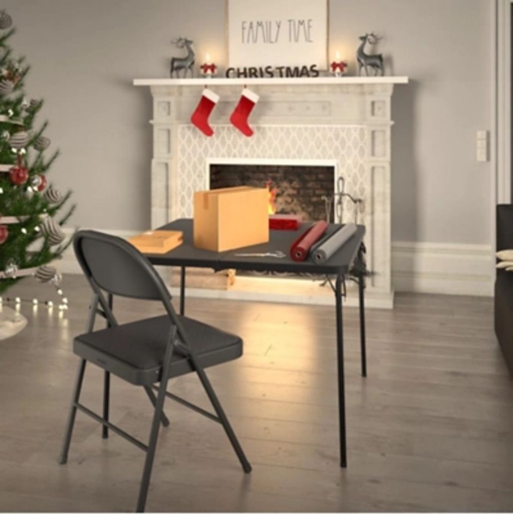 Ashley COSCO Indoor and Outdoo FoldinHalf Card Table, Black, Resin