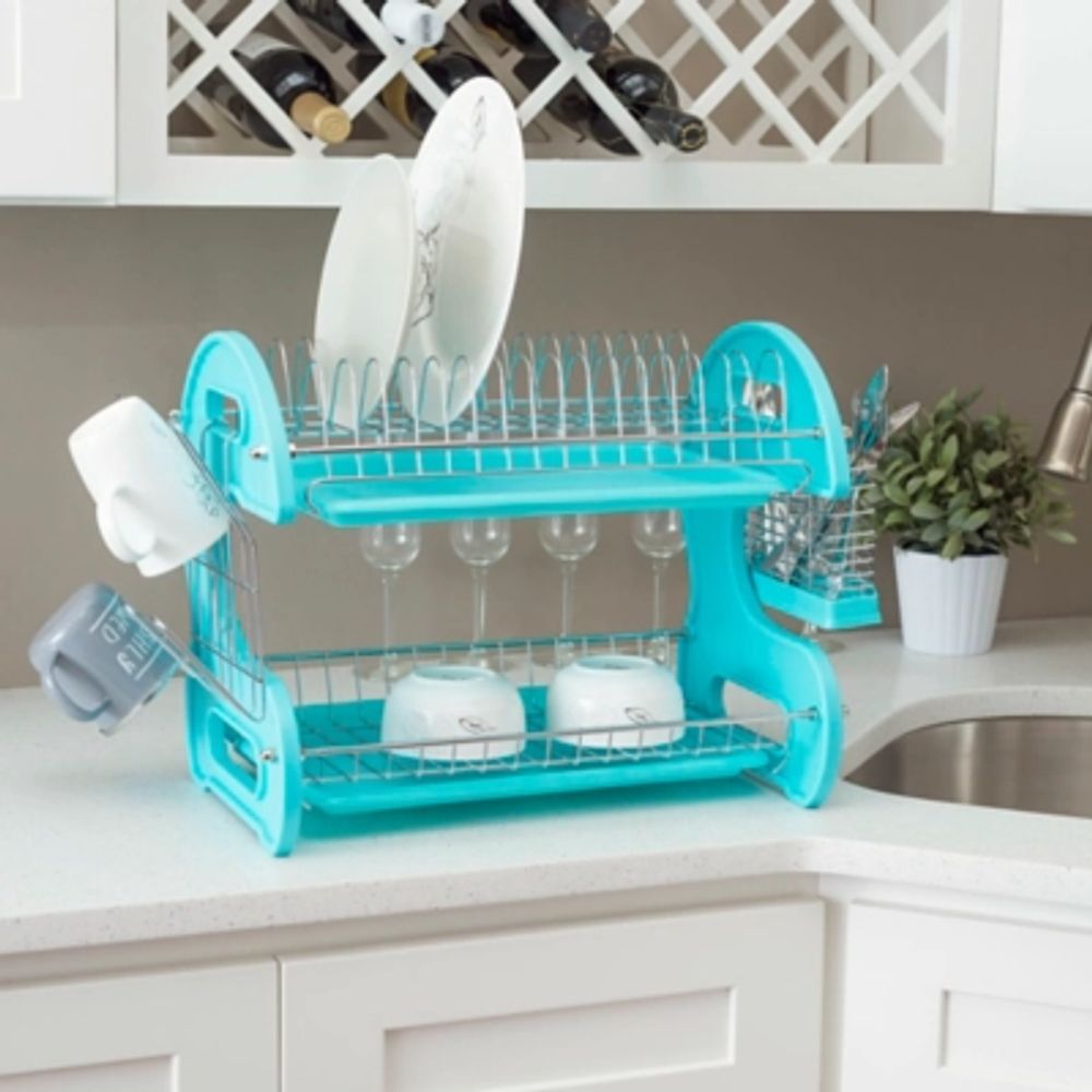 Home basics 2 tier plastic dish drainer hot sale