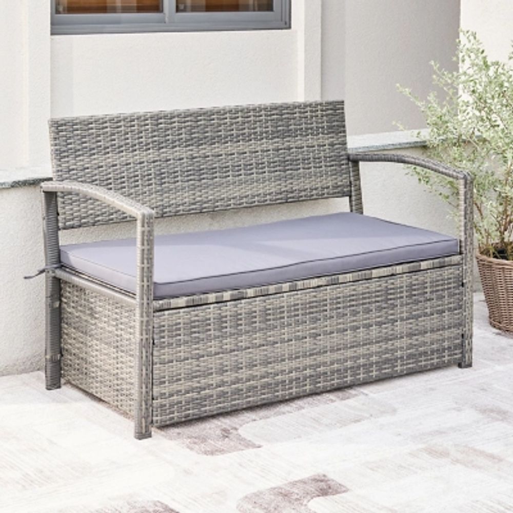 Grey wicker storage bench hot sale