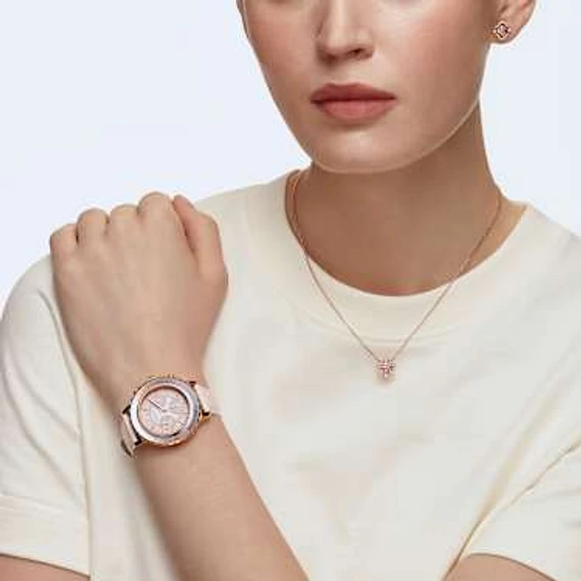 Swarovski Una set, Mixed cuts, Clover, Pink, Rose gold-tone