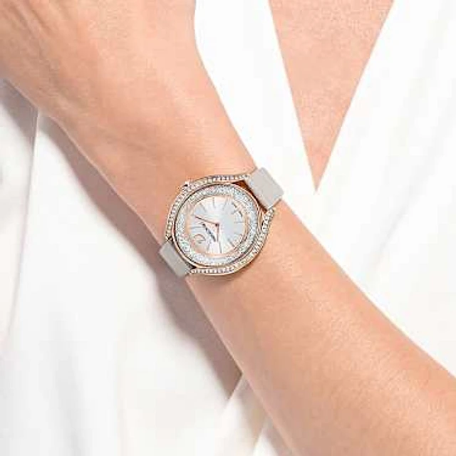 Crystalline Aura watch, Swiss Made, Metal bracelet, Rose