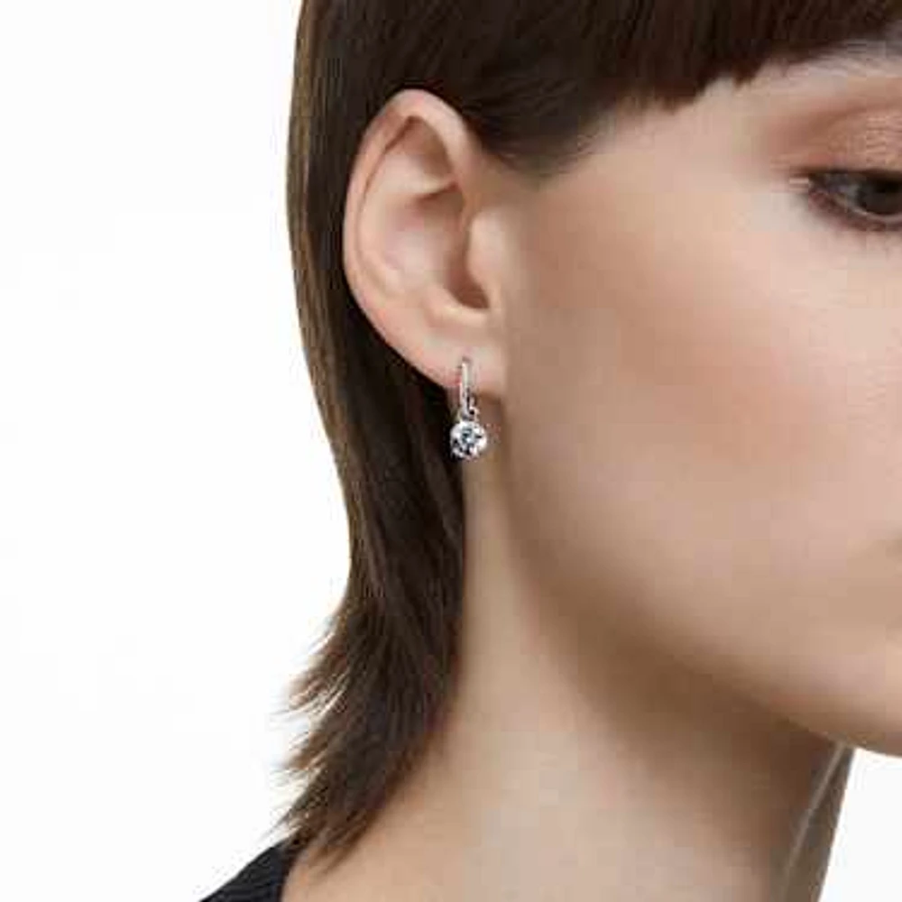 Swarovski Stilla drop earrings, Round cut, White, Rhodium