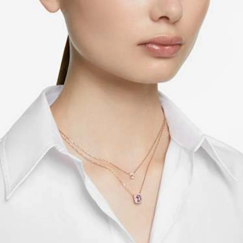 Swarovski Una layered necklace, Octagon cut, Purple, Rose