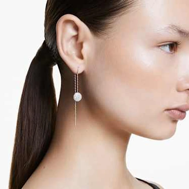 Swarovski Lunar drop earrings, Gray, Rhodium plated by