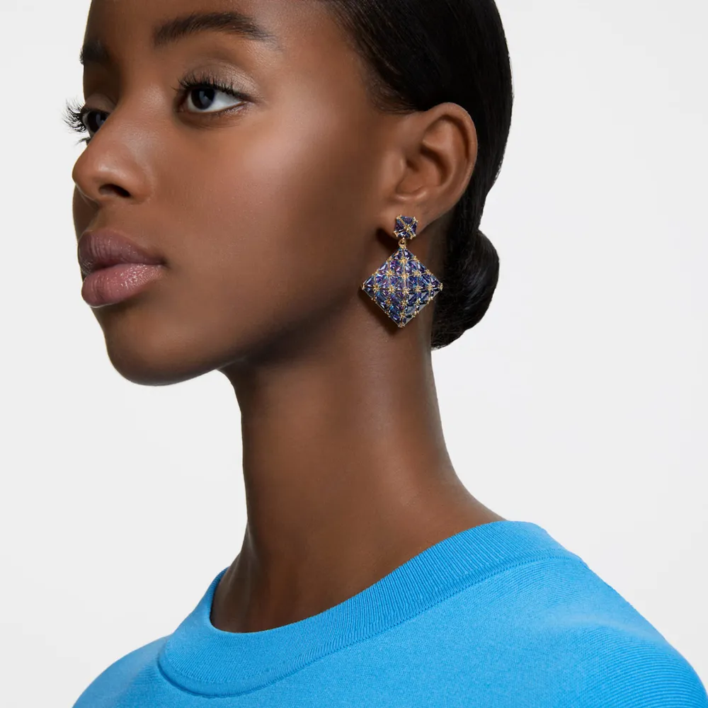 Swarovski Curiosa drop earrings Asymmetrical design Blue Gold